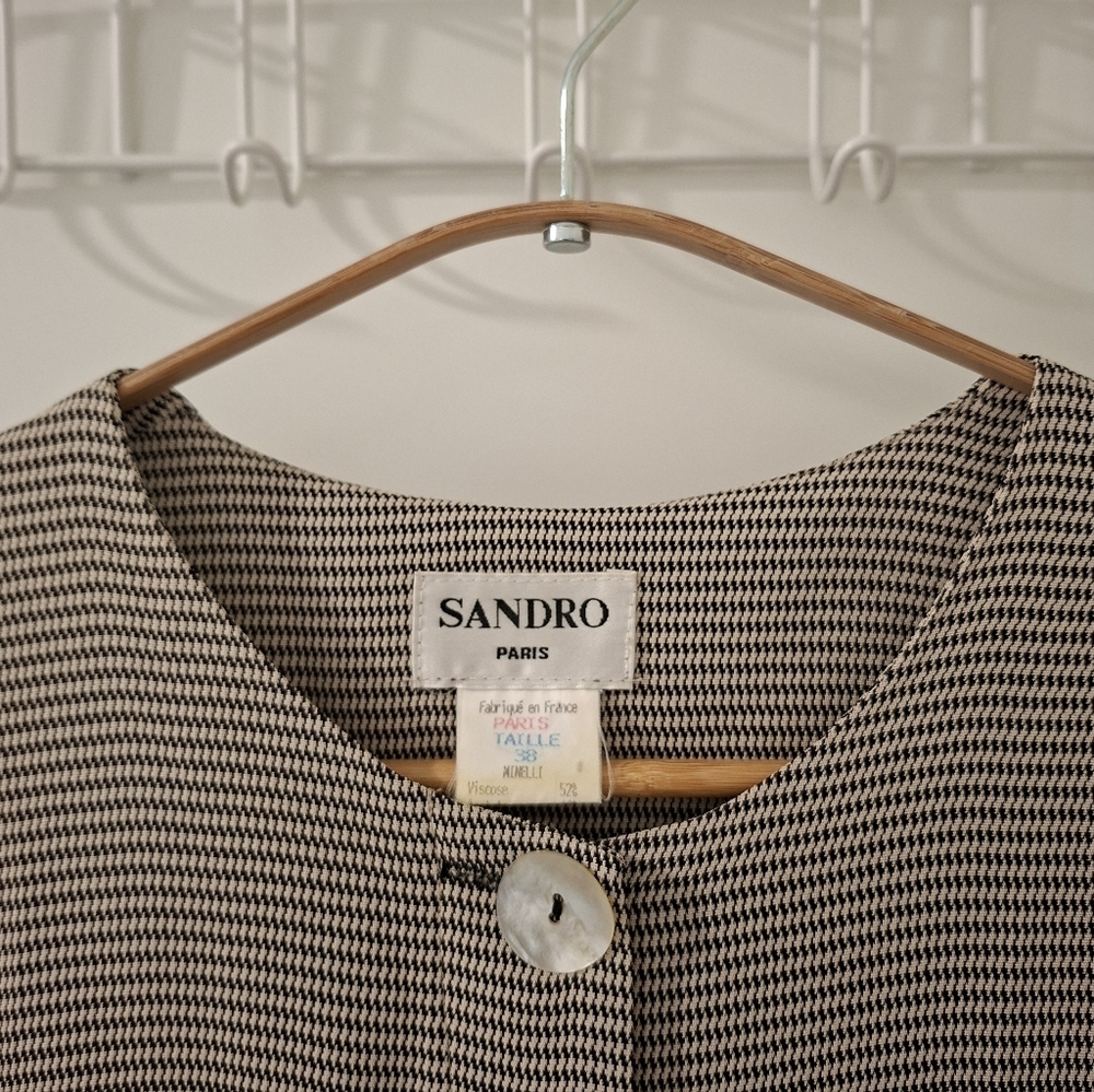 Sandro Paris Women's Black & Tan Check Vintage Jacket/Blouse (Size EU 38; US M) - Picture 2 of 9